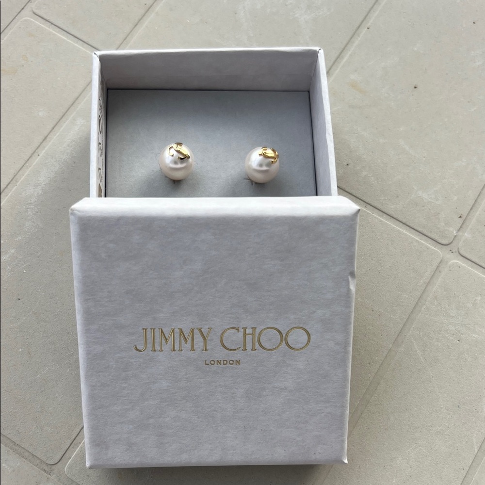 Jimmy Choo Pearl and Gold Stud Earrings